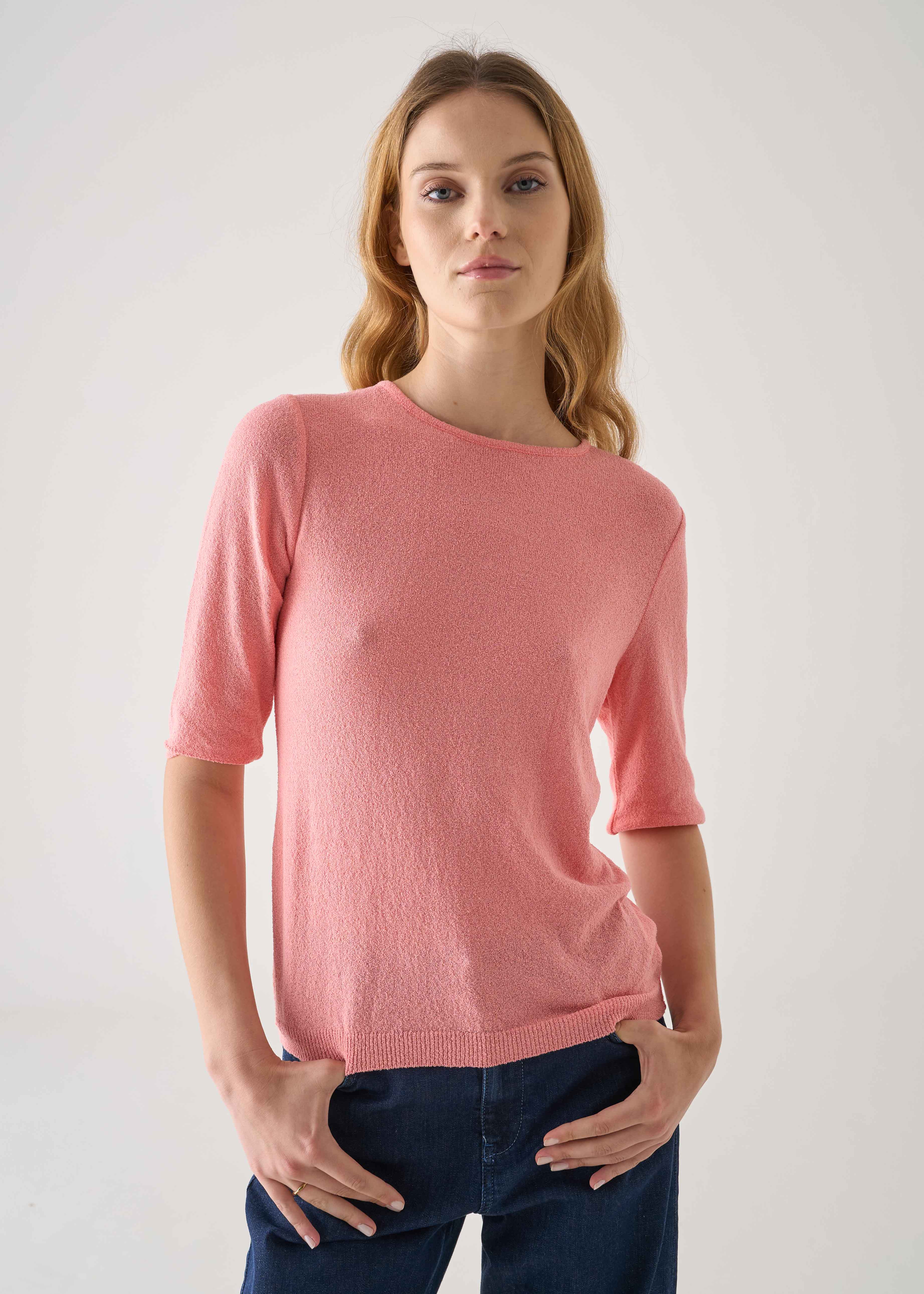T-shirt in maglia in cotone bouclé