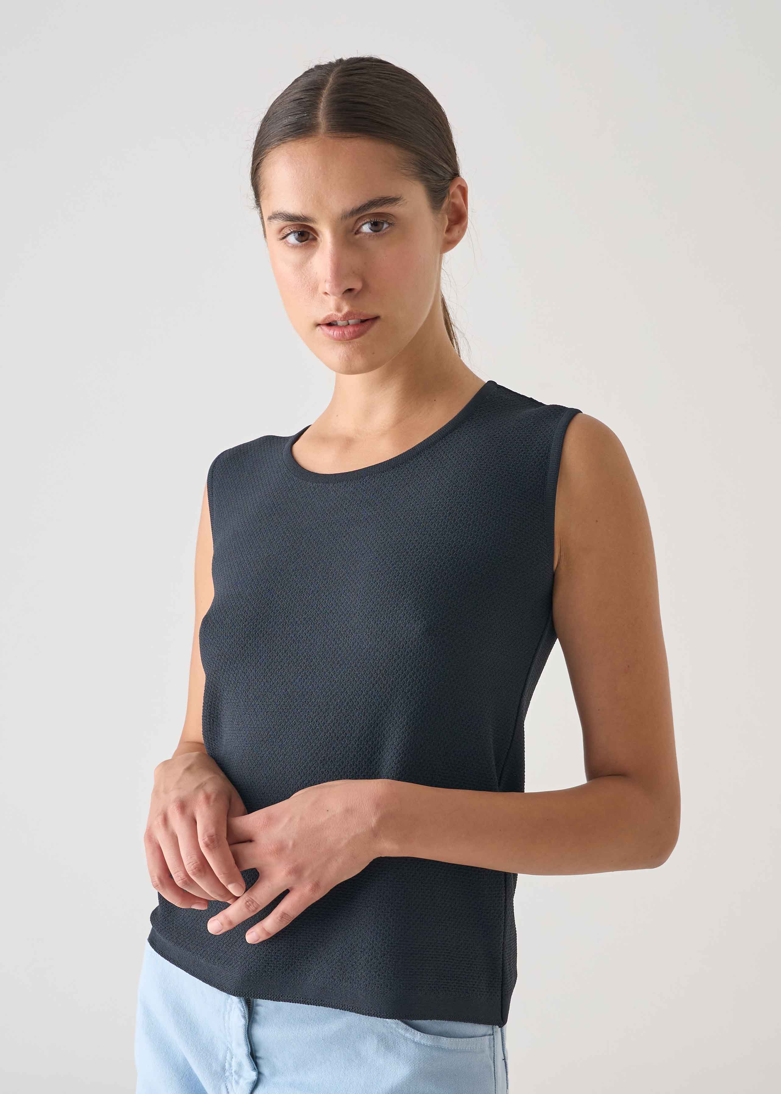 Top in maglia di viscosa punto waffle