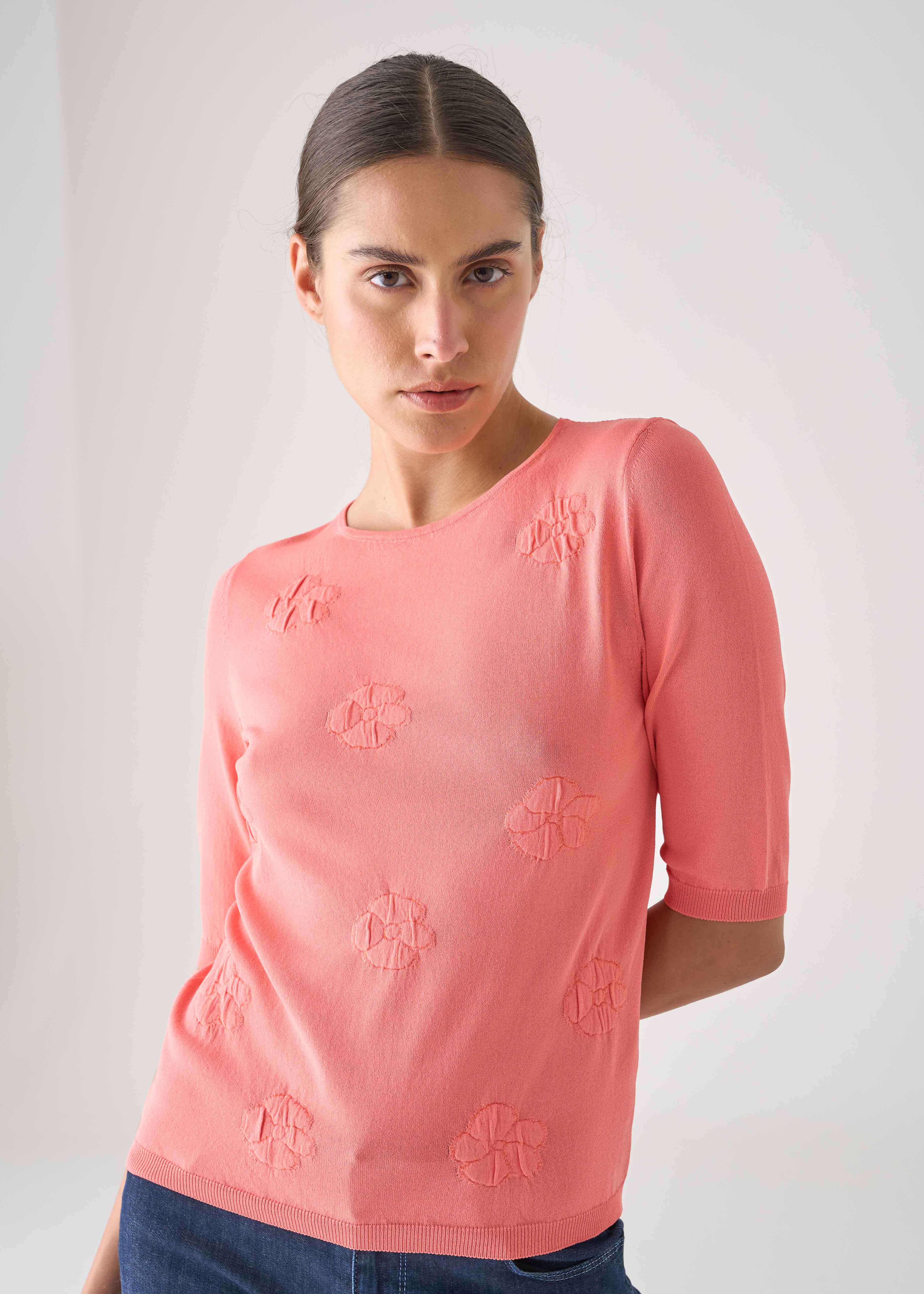 T-shirt in maglia di viscosa con motivo floreale