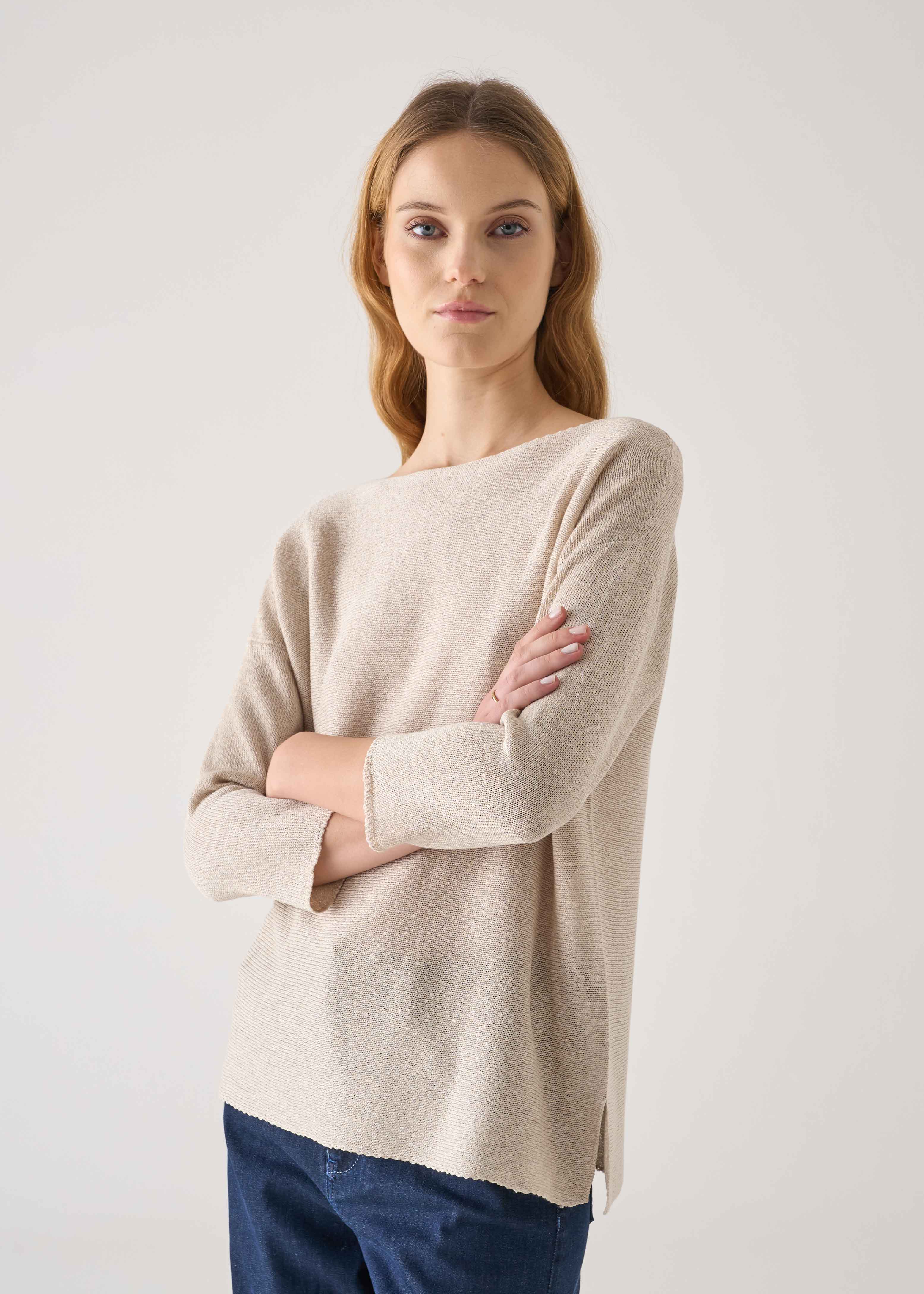 Maglia con scollo a barchetta in viscosa